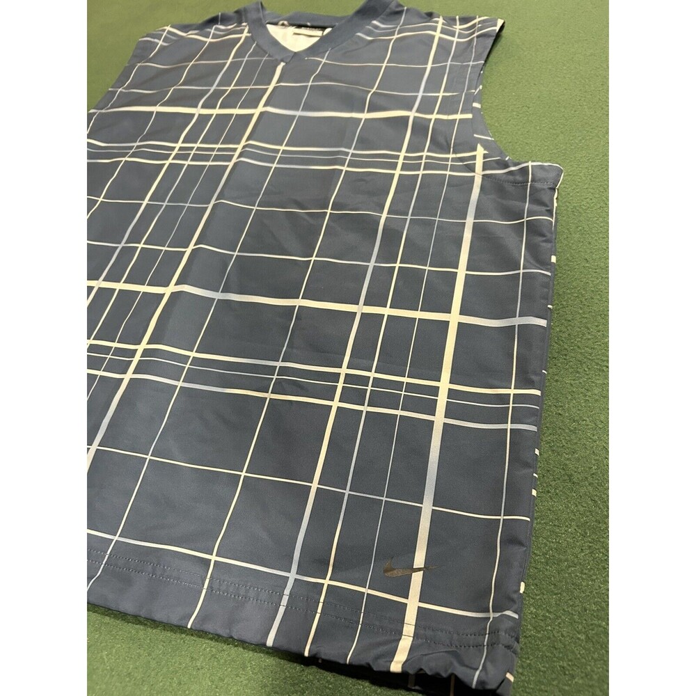 Nike Golf Pullover Windbreaker Vest Men's Lg Blue Plaid